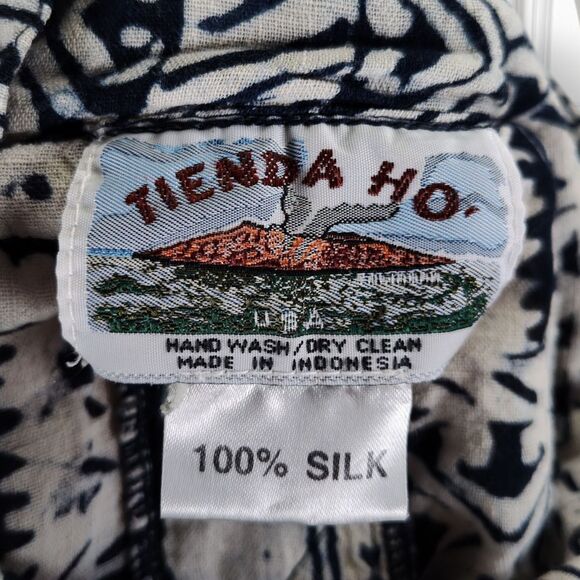 Tienda Ho Oversized Silk Midi Lagenlook Dress Navy Tribal Graphic Print Tunic - Picture 15 of 16